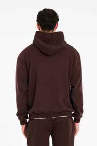 Sweat-shirt à capuche marron foncé pour homme, 100 % coton molletonné, décontracté, pour l'automne, avec poche avant, coupe oversize, tricoté - Product Image 3