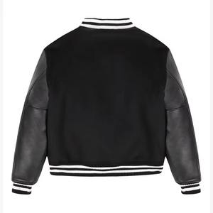 เสื้อแจ็คเก็ตวาร์ซิตี้แบบมีโลโก้สั่งทำพิเศษสำหรับผู้ชาย  ผ้าวูล แขนหนัง กันลม กันน้ำ สำหรับฤดูหนาว ขายส่งจากโรงงานผู้ผลิต - Product Image 4