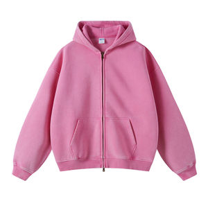 Sweat à capuche en velours lavé de haute qualité pour homme, avec logo personnalisé, coupe oversize, épais, à double fermeture éclair - Product Image 2