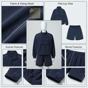 Women's Navy Solid High Street Sporty 2-Piece <b>Shorts</b> <b>Set</b> Full Sleeve Hooded 100% Cotton Fleece Breathable Quick Dry Regular Fit - Product Image 4