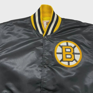 Chaqueta Varsity de Satén de los Boston Bruins para Hombre, Negra y Amarilla, con Logotipo Bordado, Cuello Camisero, Ropa Casual de Otoño - Product Image 4