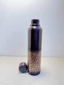 Premium Engraved Floral Copper Water Bottle 1000ml Glossy Dark Finish Flask Luxury Etched Lower Half EcoFriendly Metal Drinkware - Product Image 3