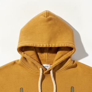 Sweat-shirt à capuche jaune moutarde, broderie et impression par sublimation, coupe classique, en molleton bouclette, style streetwear décontracté pour l'automne - Product Image 2