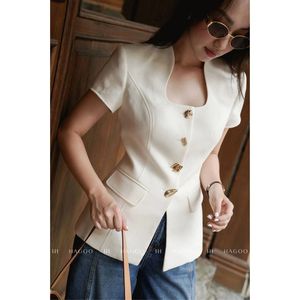 Blusa Elegante para Mujer con Mangas Abullonadas, Cuello Cuadrado Suave, Cuello con Botones, Sarga Coreana, Transpirable, Cómoda, para Oficina, Uso Diario, Verano - Product Image 1
