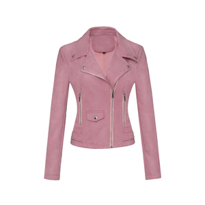 Veste moto en cuir véritable pour femme, manches longues, fermeture éclair, couleur unie, style automne, en cuir de vache - Product Image 1