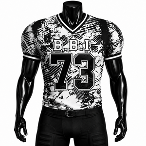 Jersey de Fútbol Americano Personalizado, Gris Oscuro y Negro, Sublimación, Bordado, Absorción de Humedad, Cuello en V, Equipo B.B.I, MOQ Bajo, Alta Calidad - Product Image 3