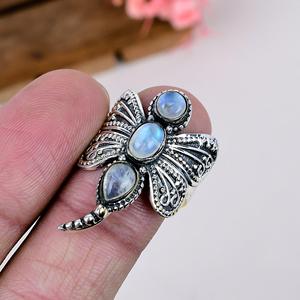 Rainbow Moonstone Dragonfly <b>Ring</b> Sterling Silver Nature Inspired Boho Jewelry Handmade Gift for Her - Product Image 4