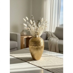 Jarrón de flores dorado de lujo con textura geométrica, centro de mesa decorativo abstracto moderno para la decoración de la sala de estar - Product Image 3