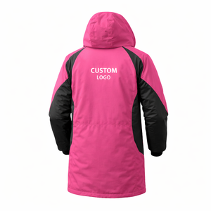 Winter Swim Parka <b>Jacket</b> Black <b>Pink</b> Color <b>Waterproof</b> Windproof Long Hooded Coat with Fleece Lining Custom Logo Sports Outerwear - Product Image 4