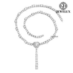 Best Selling Women's 925 Silver Rhodium Plated Moissanite Heart Cut <b>Choker</b> Necklace Luxury Link Chain Wedding Jewelry From India - Product Image 2