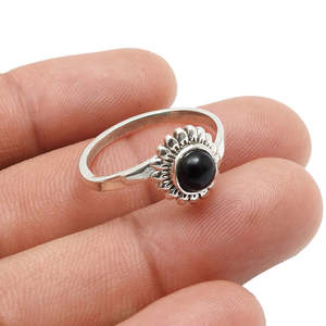 Magnificent Round Shape Black Onyx Gemstone <b>Ring</b> <b>Crafted</b> From 925 Sterling Silver Handmade Bohemian Jewelry At Wholesale Price - Product Image 2