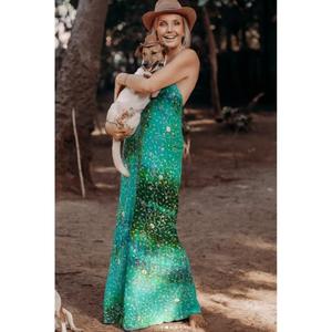 <b>Boho</b> Maxi <b>Dress</b> V-neck Solid Floral Print A-Line Silhouette <b>Summer</b> Beach Wear Breathable Regular Viscose/Cotton Eco-Friendly - Product Image 6
