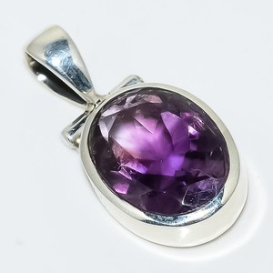 Natural Amethyst Oval Cut Bezel Setting Rhodium Plated 925 Sterling Silver Luxury Customized Women's Solitaire Pendant Necklace - Product Image 4