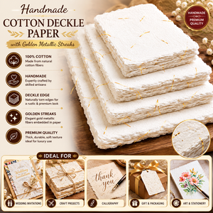 Hojas de Papel Hechas a Mano con Borde Decorativo y Fibras Metálicas Doradas para Manualidades, Invitaciones y Empaquetado - Product Image 6