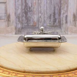 Nickel-Plated Butter Dish with Glass Insert: Silver <b>Kitchen</b> Decor - Product Image 1