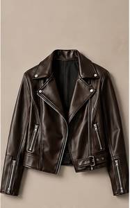 Chaqueta de Moto de Cuero PU para Hombre, Corte Ajustado, Cierre de Cremallera, Cuello Camisero, Largo Corto, Color Sólido, para Otoño - Product Image 5