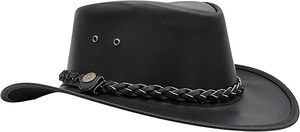 Custom OEM Wholesale Cowboy Black Color Blank Plain Genuine Cow Hide Leather <b>Hats</b> Sports Headwear Equestrian Pu Leather <b>Hats</b> - Product Image 3