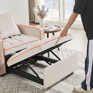 Modern Cream <b>Single</b> Adult Sofa <b>Bed</b> Recliner with <b>Adjustable</b> Back Three-in-One Folding Chair and <b>Bed</b> Berth - Product Image 5