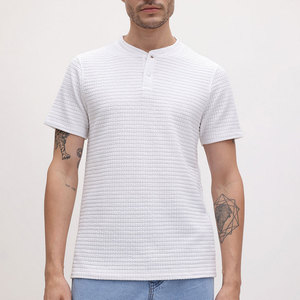Camiseta de Manga Corta para Hombre, Cuello Redondo, Tejido Waffle Blanco, Corte Regular, Color Sólido, Transpirable, de Algodón - Product Image 1