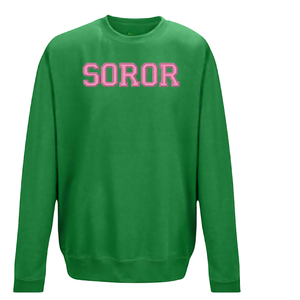 Sudadera Soror Verde para Mujer, Informal, de Manga Larga, Cuello Redondo, Felpa Suave, Inspirada en la Hermandad, para Eventos Escolares y Uso Diario - Product Image 1