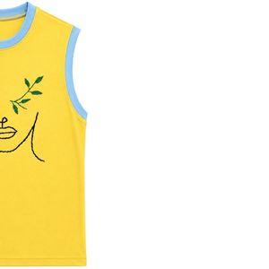 Débardeur sans manches personnalisé jaune et bleu ciel avec broderie minimaliste, gilet en coton pour homme, streetwear décontracté d'été - Product Image 4