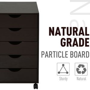 Armadietto Portadocumenti Moderno Nordico a 5 Cassetti con Ruote, Marrone, Organizzatore Espandibile Assemblato - Product Image 6