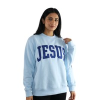 Sweat-shirt à col rond avec imprimé lettre JESUS, unisexe, coupe classique, bleu clair, en coton, pull décontracté pour l'automne, 2 pièces