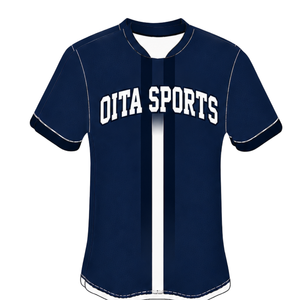 Navy <b>Blue</b> <b>White</b> Short Athletic Jersey Crew Neck Center <b>Stripe</b> Breathable Training Team Performance Baseball Sports Uniform Shirt - Product Image 1