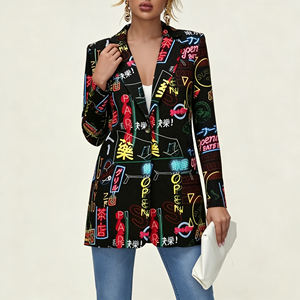 Hot sale on Temu Women's Neon Graffiti <b>Blazer</b> Long Sleeve Loose Fit Casual Jacket Stylish Urban Streetwear for Daily & Party - Product Image 3