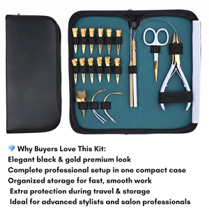 Juego Completo de Herramientas para Aplicación de Extensiones de Cabello: Alicates de Micro Anclaje, Anillos de Separación Rápida, Agujas Curvas, Pinzas de Pico de Pato, Tijeras - Product Image 3