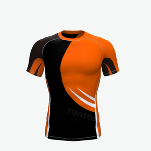 Rashguard à manches longues pour homme, color-block, orange et noir, imprimé par sublimation, UPF50+, séchage rapide, compression en spandex et polyester - Product Image 6