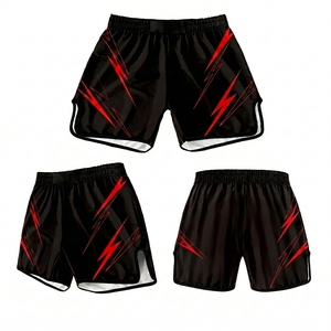 Shorts pour homme noirs à motif éclair, taille élastique, séchage rapide, style sportif, tissu satiné, matière tissée - Product Image 2