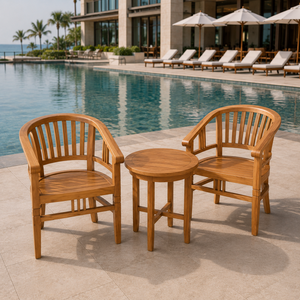 Ensemble de chaises de patio en teck massif, table ronde, mobilier de jardin, fauteuil en bois naturel, ensemble de salle à manger - Product Image 5