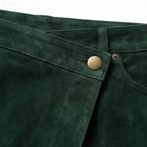 Women High Waist Wrap <b>Mini</b> Skirt Solid Green Denim Soft Button Front Design All Seasons Style - Product Image 5