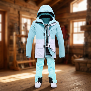 Women's Ski Suit 10,000mm <b>Waterproof</b> Breathable Windproof Thermal Hooded Fleece Insulated Ski <b>Jacket</b> <b>Trousers</b> for Winter - Product Image 3