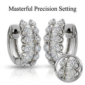 Custom 18K White <b>Gold</b> Natural Diamond Baguette Round <b>Huggie</b> Hoop Earrings Channel Pave Snap Back Jewelry MOQ 1pc - Product Image 2