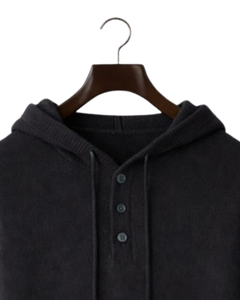 Sudadera con Capucha Negra Personalizada para Hombre, Tejido de Punto, Cierre de Tres Botones, Mezcla de Algodón Suave, Cálida para Invierno, Estilo Casual Urbano, Personalización OEM - Product Image 4