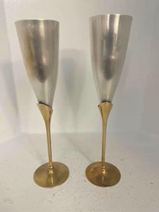 Super Selling Flutes Set Of 2 Long Stem Metal <b>Goblets</b> Wedding Occasion Modern Brass Champagne <b>Glasses</b> - Product Image 2