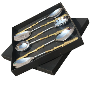 2 PCS Brass Dessert Spoon Flatware Pieces Sets Blue Color Box Kitchenware Tea Spoon <b>Tabletop</b> Dinner Spoon - Product Image 6