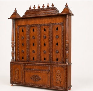 Buy Indian Home Temple With Bells on Doors Traditional Wooden Pooja Ghar Design for Living Room Solid Wood Temple with Dome UK - Product Image 4