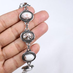 Wholesale Vintage Style Sterling Silver Plated White Buffalo Turquoise Oval <b>Stone</b> Toggle Clasp Link <b>Bracelet</b> Bohemian Ethnic - Product Image 4
