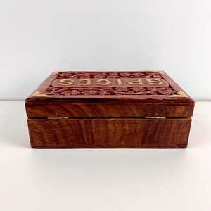 Handmade Vintage Wooden Spice <b>Box</b> with Brass Inlay Hand-Carved Floral Storage <b>Box</b> Rustic Kitchen, Collectible Wooden Home Accent - Product Image 3