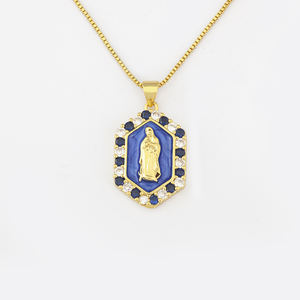 Collier pendentif QIKU en chaîne à maillons, plaqué or, avec émail <span class=keywords><strong>et</strong></span> zircon, motif Vierge Marie, style religieux catholique européen, pour hommes <span class=keywords><strong>et</strong></span> femmes - Product Image 4