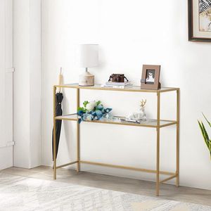 39.4\" Modern Tempered Glass <b>Console</b> Sofa <b>Table</b> with Metal Frame and 2 Shelves for Entryway or Living Room - Product Image 6