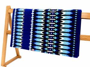 Manaal Enterprises Classic <b>Blue</b> Geometric Pattern Western Equestrian Saddle Pad Cotton Material Fleece Lined Wool Shell Horse - Product Image 2