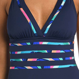Women One Piece Swimsuit Striped Scoop Neck High Waist Quick Dry Spandex Polyester Swimwear - Product Image 4