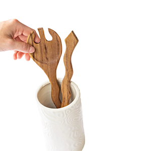 Juego de tenedor y cuchara para servir de madera tallada a mano con diseño único, utensilios de madera vietnamitas para ensalada, perfectos para vajilla, precio al por mayor - Product Image 4