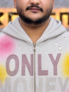 Sweat-shirt à capuche surdimensionné pour homme avec imprimé en strass « Only Money Talk », style streetwear, 100% coton, tissu French Terry - Product Image 6