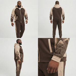 Men Plus Size Color Blocked Zip Hoodie Geometric Print Casual Racer <b>Jacket</b> Autumn Wear Detachable Hood Polyester Cotton Zipper - Product Image 5