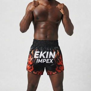 Custom Logo Black Flame Muay Thai Shorts | Premium Satin Fire Kickboxing <b>Trunks</b> | Professional <b>Men's</b> MMA & Boxing Fightwear - Product Image 3